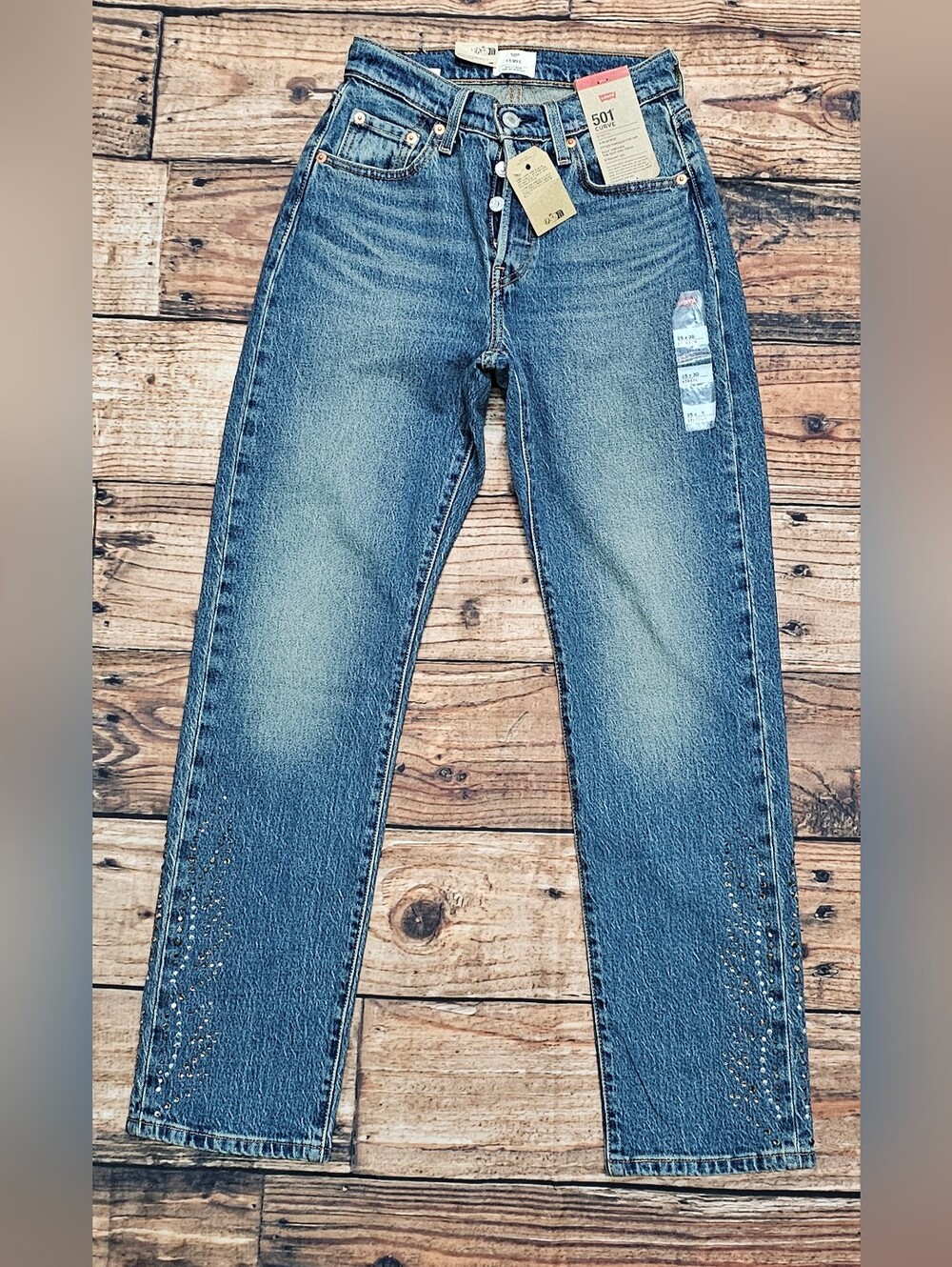 Levi's 501 Curve High-Rise Straight Leg Embellished Rhinestone Jeans Women's 25